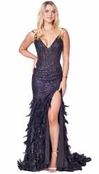 Britney Black Corset Beaded Feather Gown